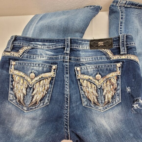 Miss Me Jeans Women's 33 Blue Chloe Boot Cut Damage on right hip see pics - Picture 9 of 16